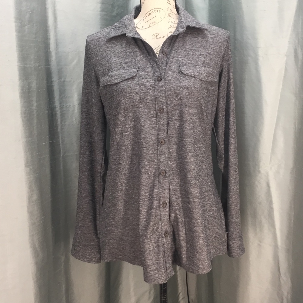 Eddie Bauer gray button down with roll up sleeves